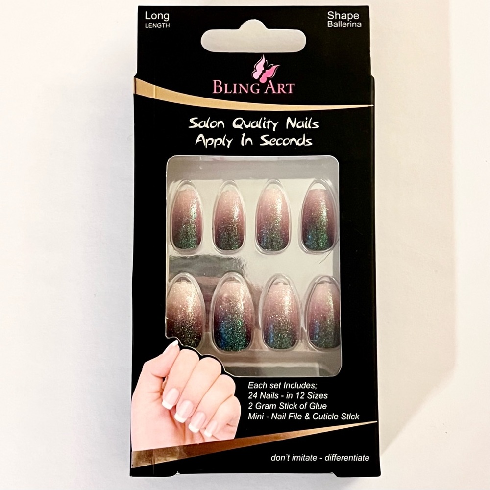 NEW Bling Art Ombre Gel Nail Kit, Sangria Red-Brown Ombre, Long Ballerina Shape